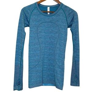 Lululemon Indian Ocean Aqua Blue Black Seamless Swiftly Long Sleeve Crew Shirt 4